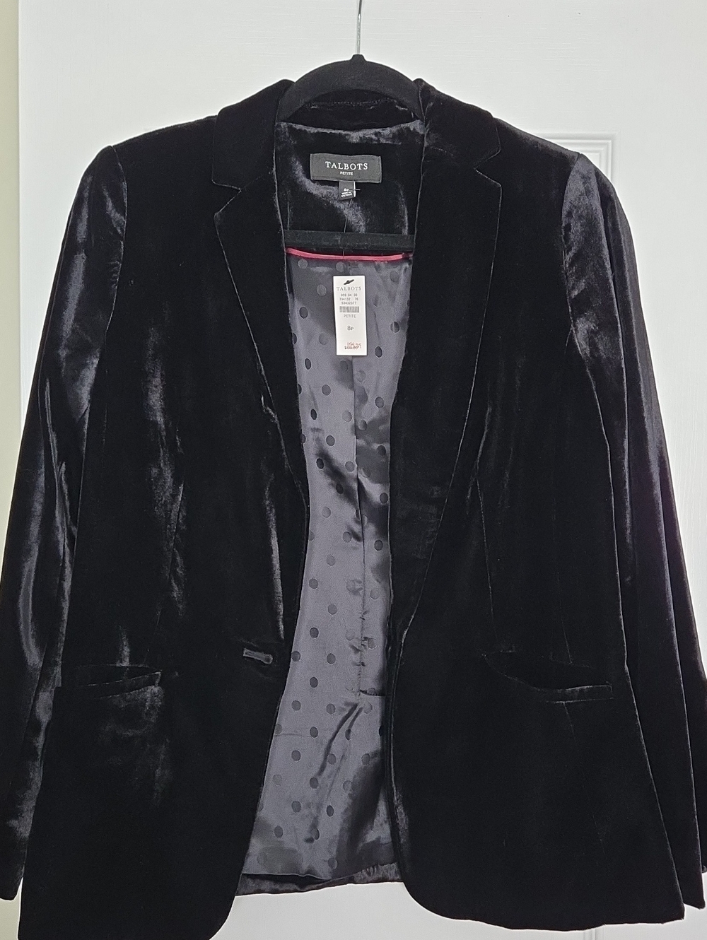 Talbots Black Velvet Blazer 8P NWT Fully Lined Working Button Cuffs $199